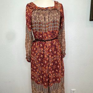 Gypsy 05 Boho Floral Print Silk Blend Midi Dress Size S